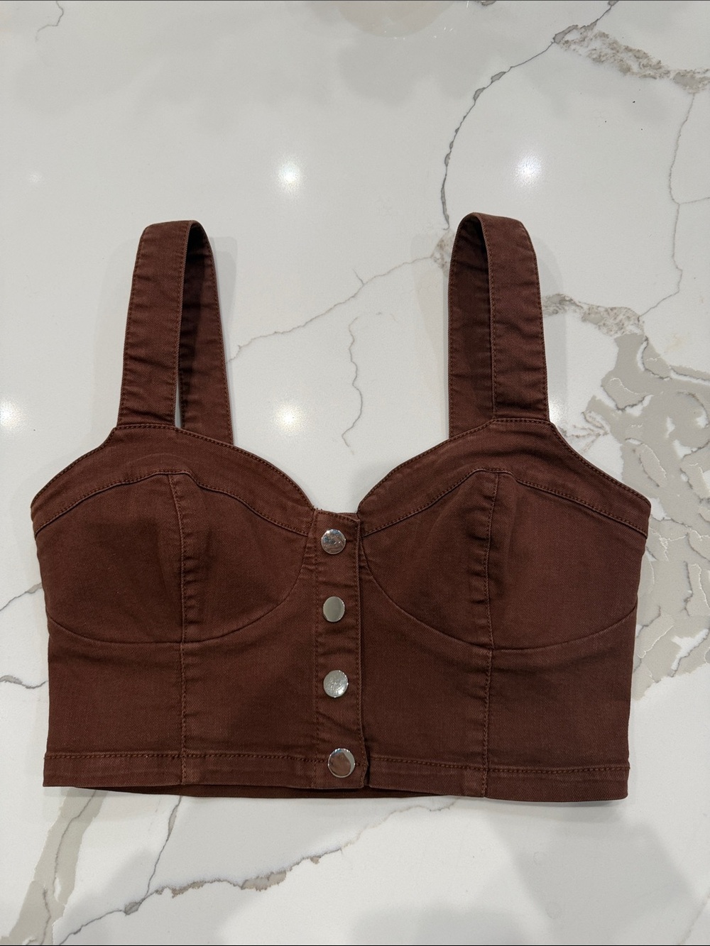Brown Button-Front Cropped Bustier Tank